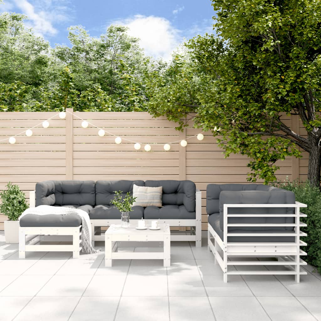 vidaXL Set de șezlonguri de grădină 7 piese din lemn masiv de pin alb