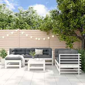 Vrtna sedežna garnitura 7-delna bela trdna borovina