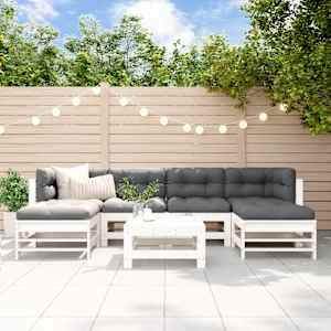 Vrtna sedežna garnitura 7-delna bela trdna borovina