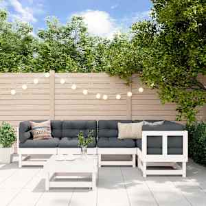 Vrtna sedežna garnitura 6-delna bela trdna borovina