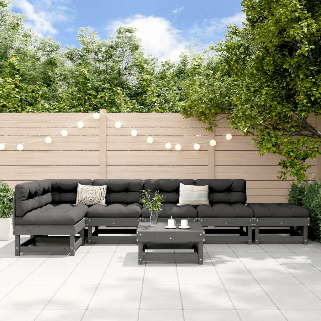 vidaXL Set mobilier de grădină, 7 piese, gri, lemn masiv de pin