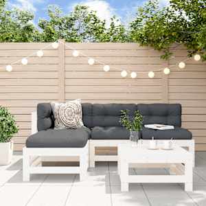 Vrtna sedežna garnitura 5-delna bela trdna borovina