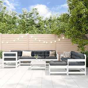 Vrtna sedežna garnitura 10-delna bela trdna borovina