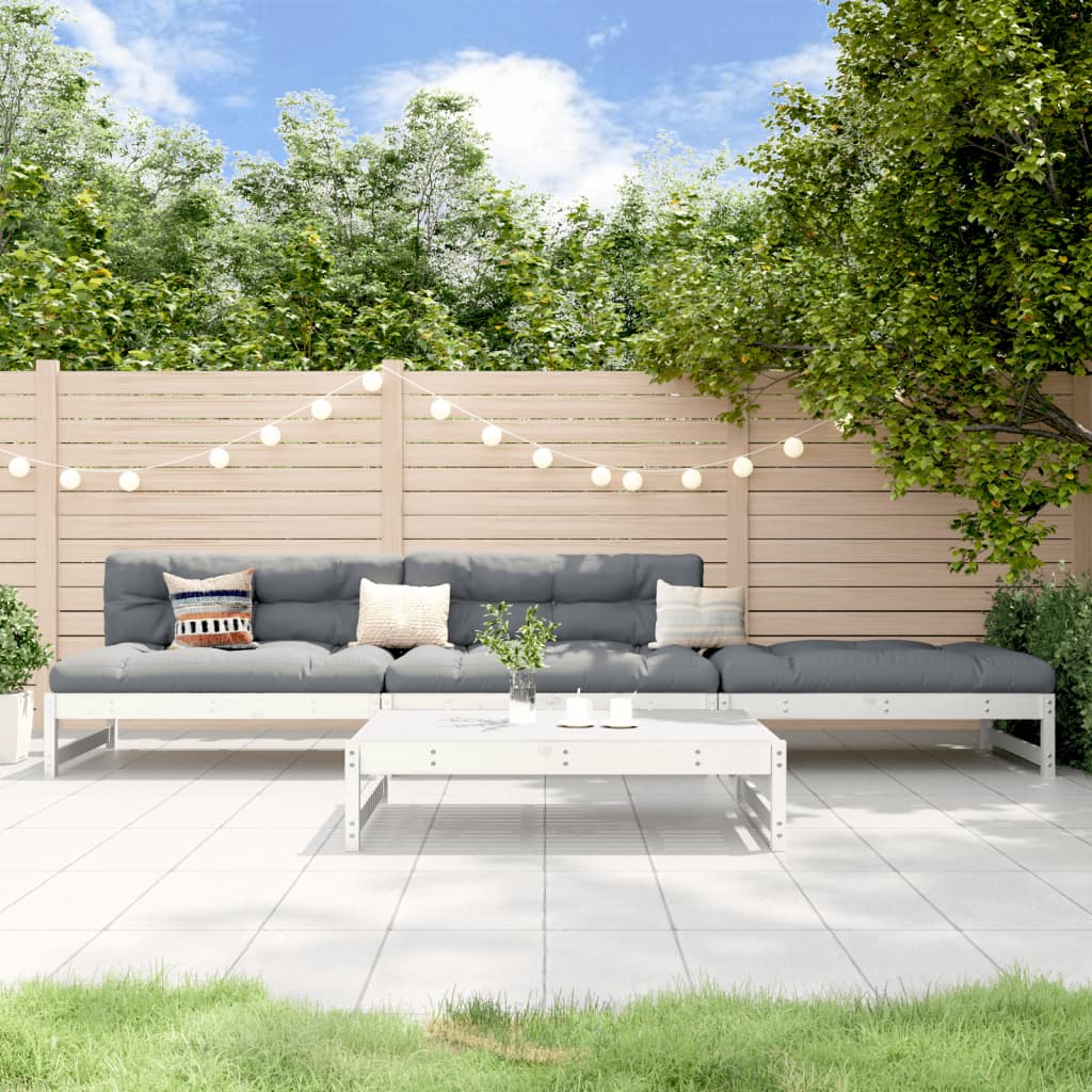 vidaXL Set mobilier relaxare de grădină, 4 piese, alb, lemn masiv pin