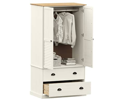 vidaXL Wardrobe VIGO White 90x55x170 cm Solid Wood Pine