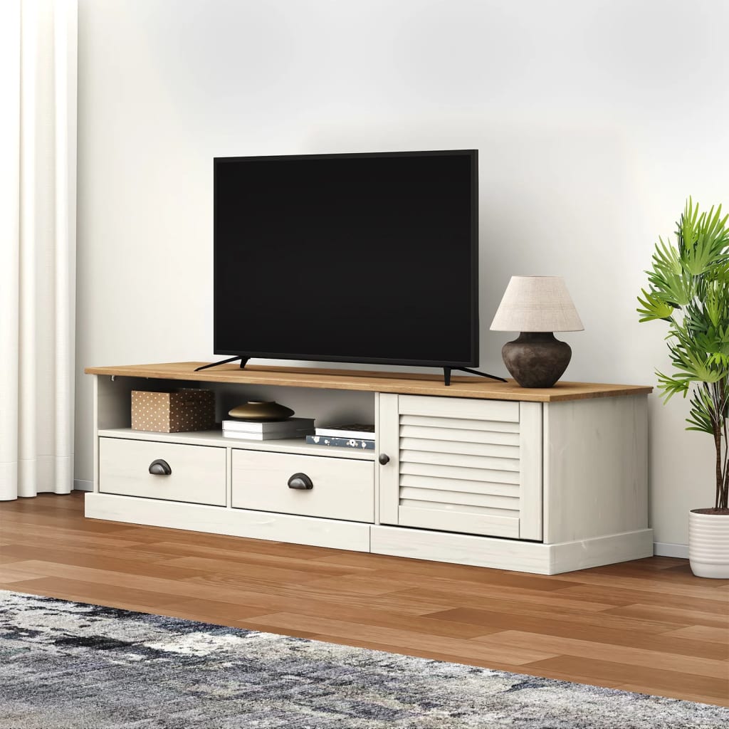 TV stolek VIGO bílý 156 x 40 x 40 cm masivní borové dřevo
