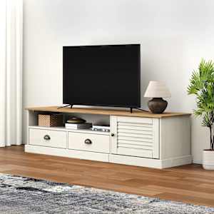 TV stolek VIGO bílý 156 x 40 x 40 cm masivní borové dřevo - obrázek 1