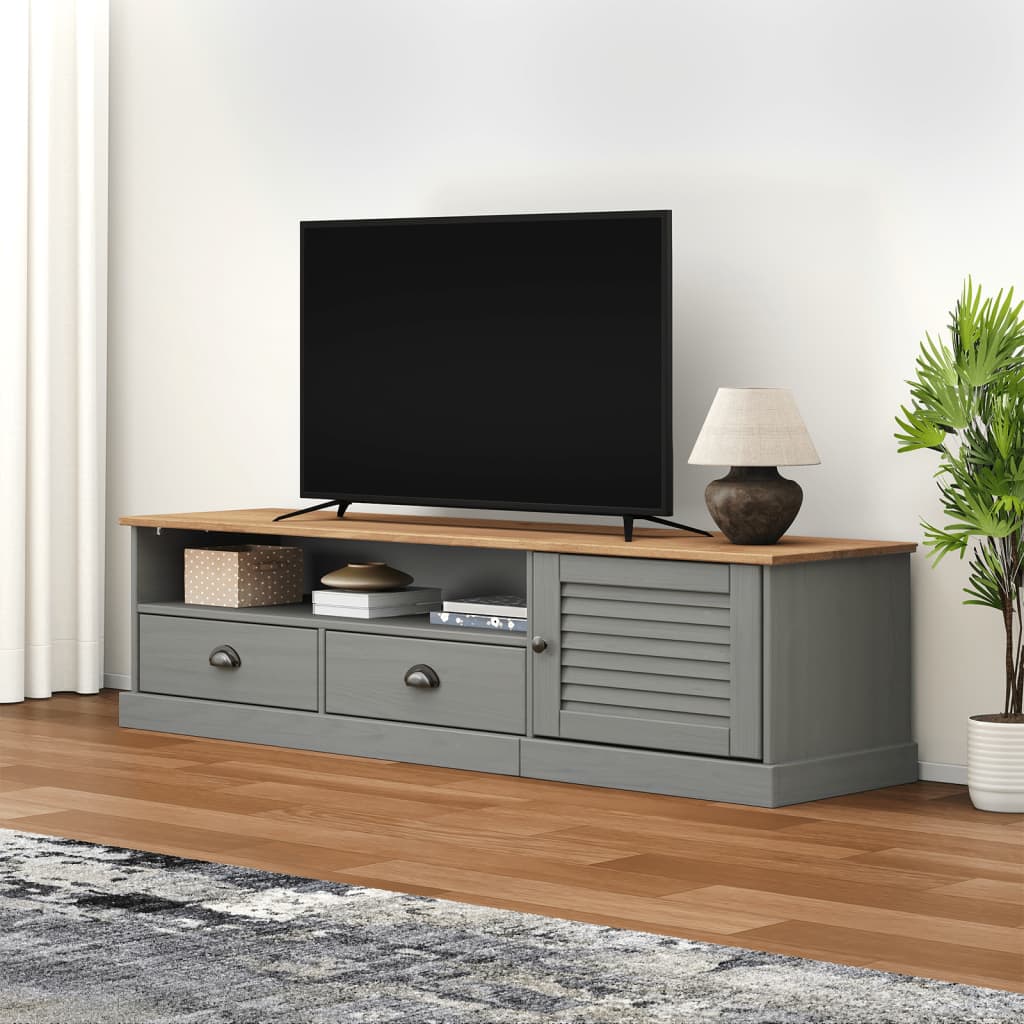 TV stolek VIGO šedý 156 x 40 x 40 cm masivní borové dřevo