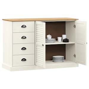 vidaXL 引き出し付きサイドボード「VIGO」 113x40x75 cm ホワイト無垢材パイン材