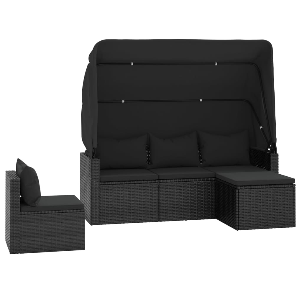vidaXL 4-delige Loungeset met kussens poly rattan zwart afbeelding