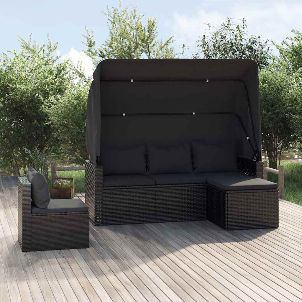 vidaXL Set mobilier de grădină cu perne, 4 piese, negru, poliratan
