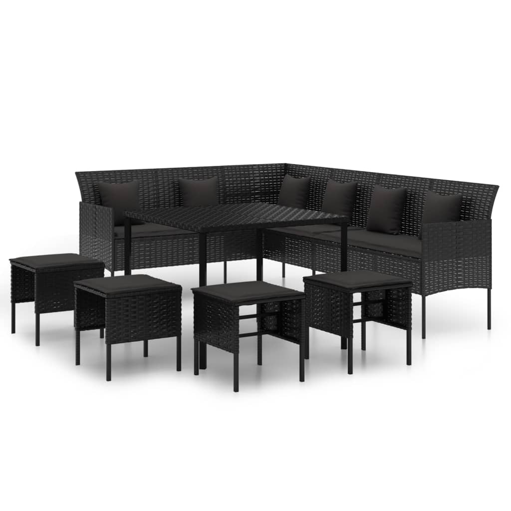 Thumbnail - vidaXL 6-tlg. Garten-Essgruppe mit Kissen Schwarz Poly Rattan