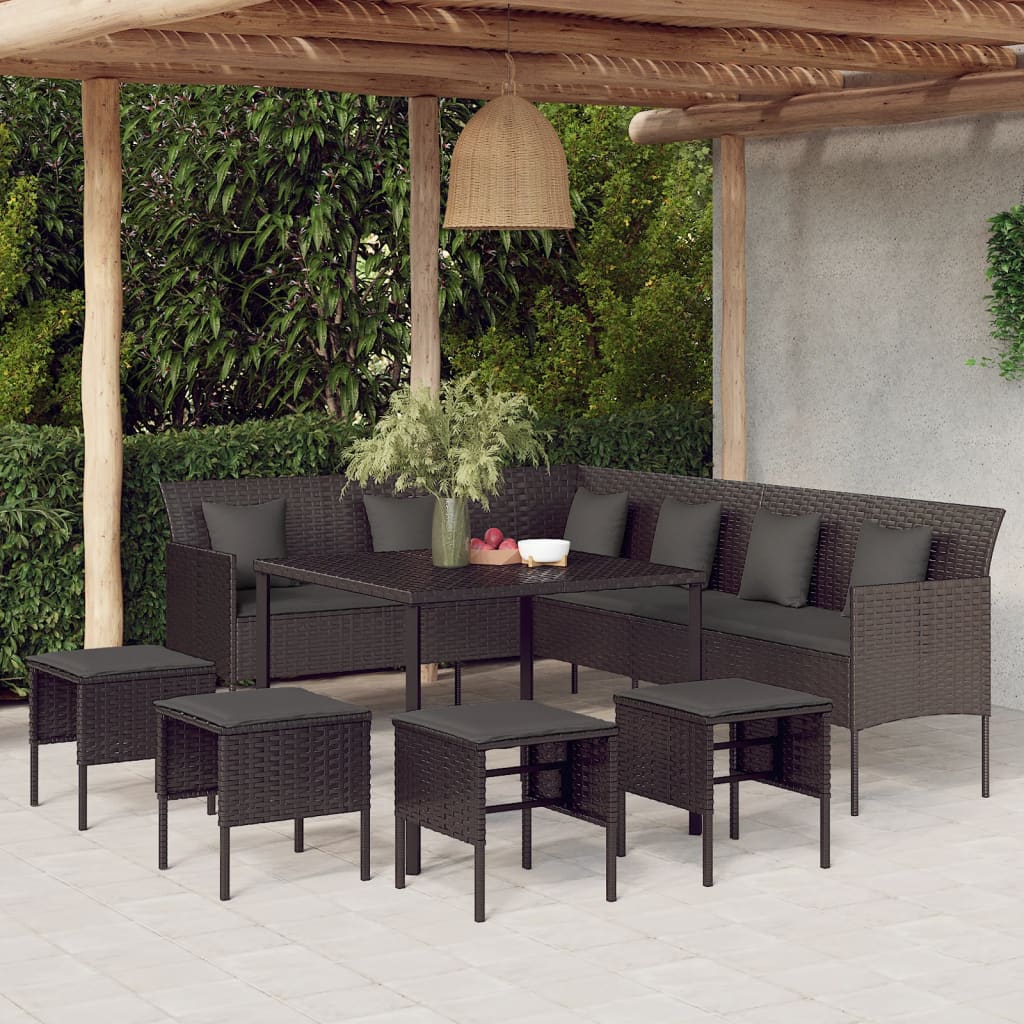 vidaXL 6-tlg. Garten-Essgruppe mit Kissen Schwarz Poly Rattan