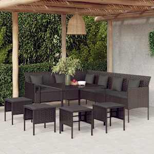 Vrtna jedilna garnitura 6-delna z blazinami črn poli ratan