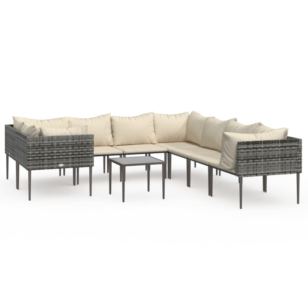 Garden Lounge Set Grey, Beige PE Rattan, Steel, Polyester Large - Image 2