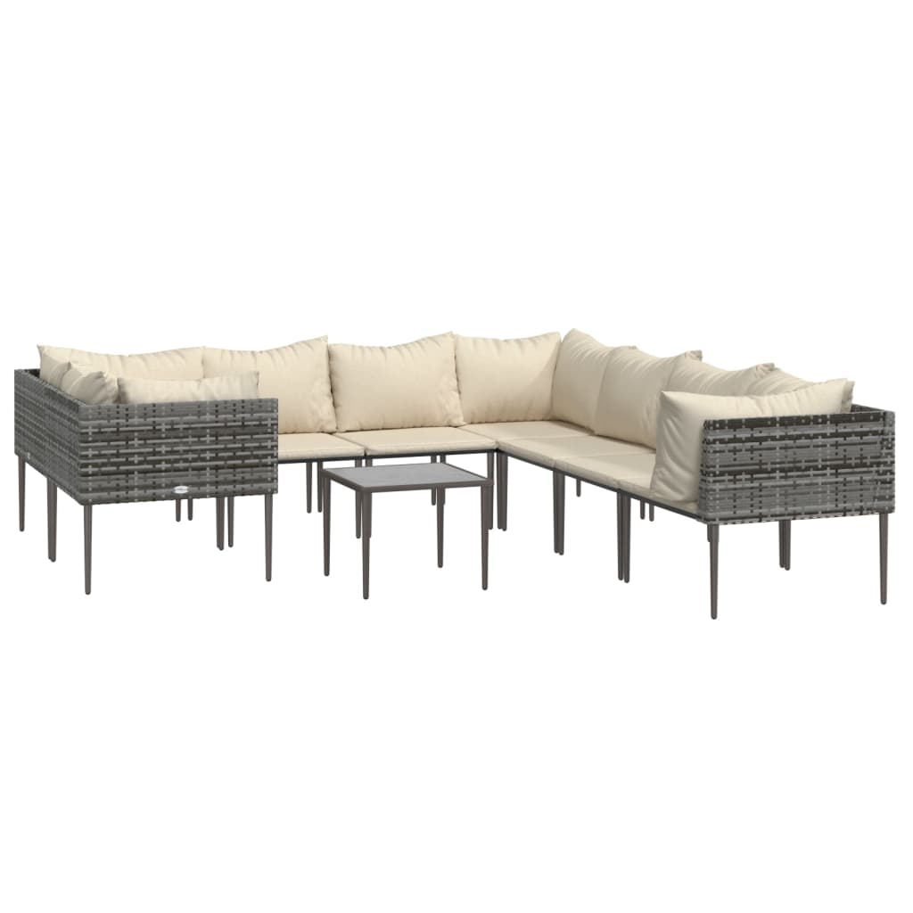 Garden Lounge Set Grey, Beige PE Rattan, Steel, Polyester Large - Image 3