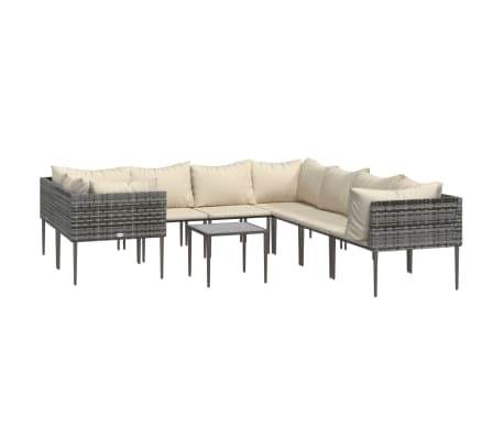 vidaXL 9 Piece Patio Lounge Set with Cushions Gray Poly Rattan