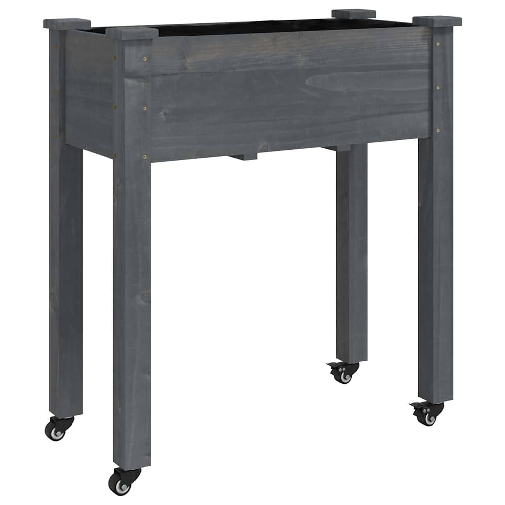 vidaXL Kvetináč s kolieskami a vložkou, sivý 71x37x80cm, jedľový masív