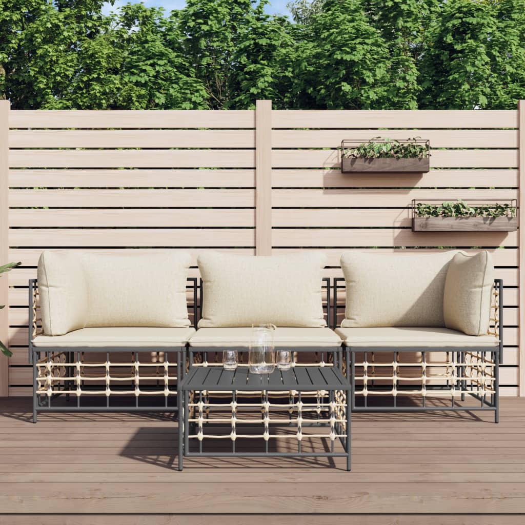 vida XL 4-tlg. Garten-Lounge-Set mit Kissen Anthrazit Poly Rattan