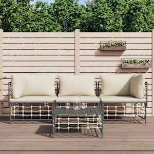 Vrtna sedežna garnitura 4-delna z blazinami antracit poli ratan