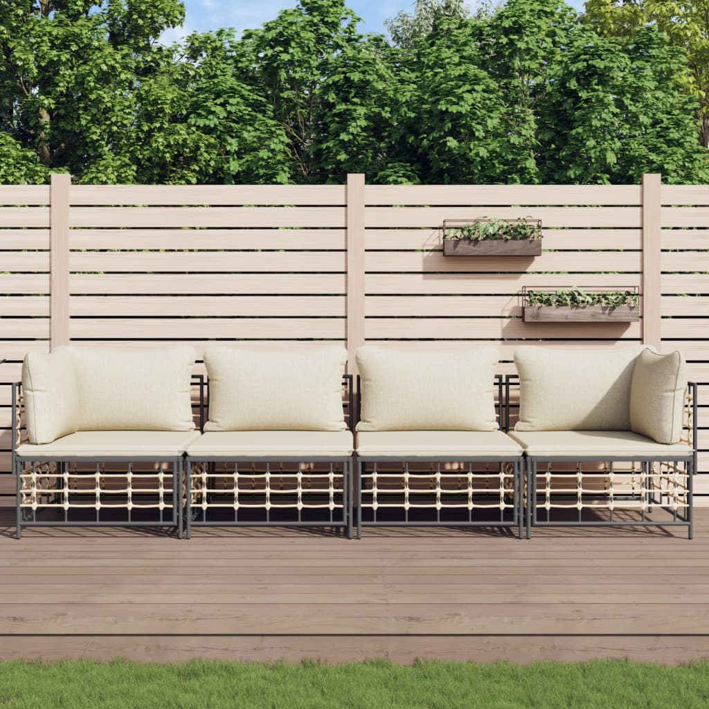 vida XL 4-tlg. Garten-Lounge-Set mit Kissen Anthrazit Poly Rattan