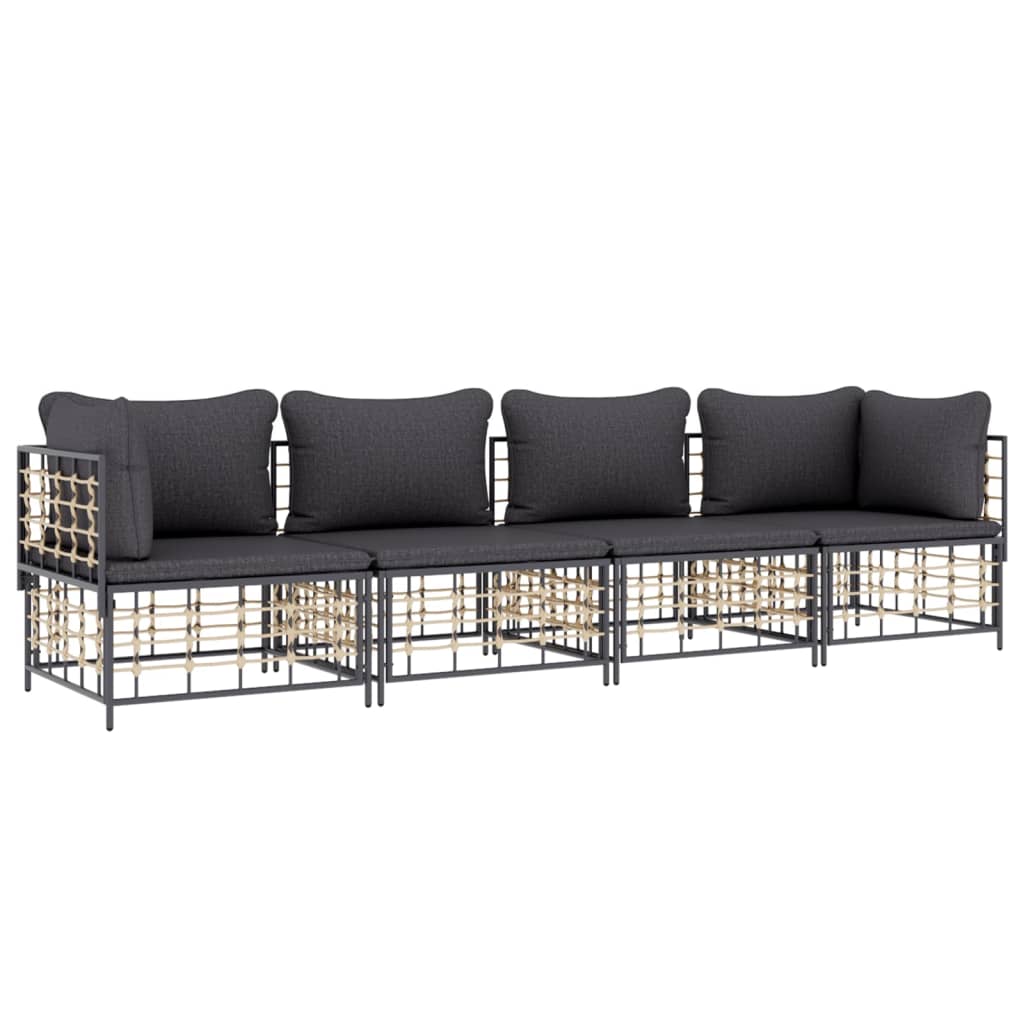 vidaXL 4-delige Loungeset met kussens poly rattan antracietkleurig afbeelding