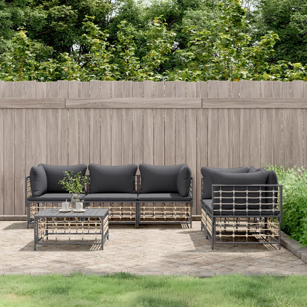 vidaXL 6-tlg. Garten-Lounge-Set mit Kissen Anthrazit Poly Rattan