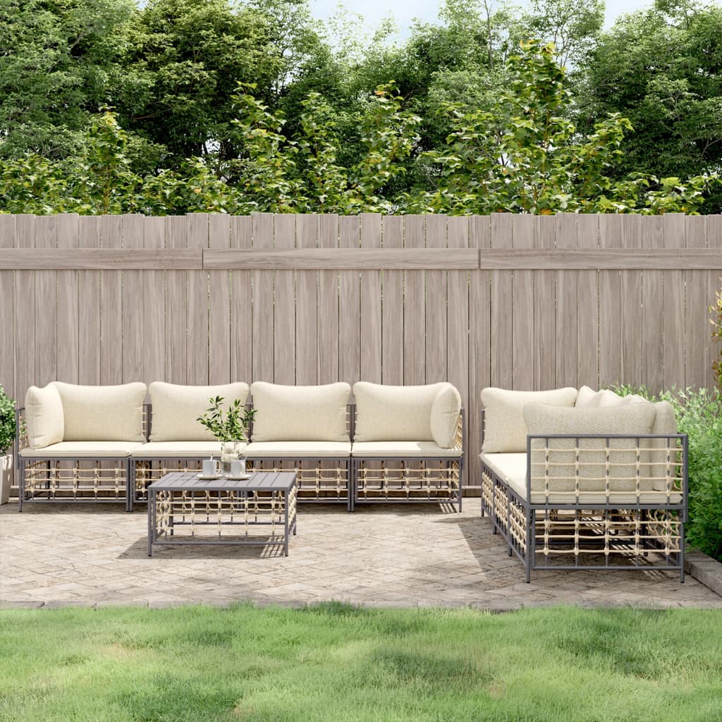 vidaXL 8-tlg. Garten-Lounge-Set mit Kissen Anthrazit Poly Rattan