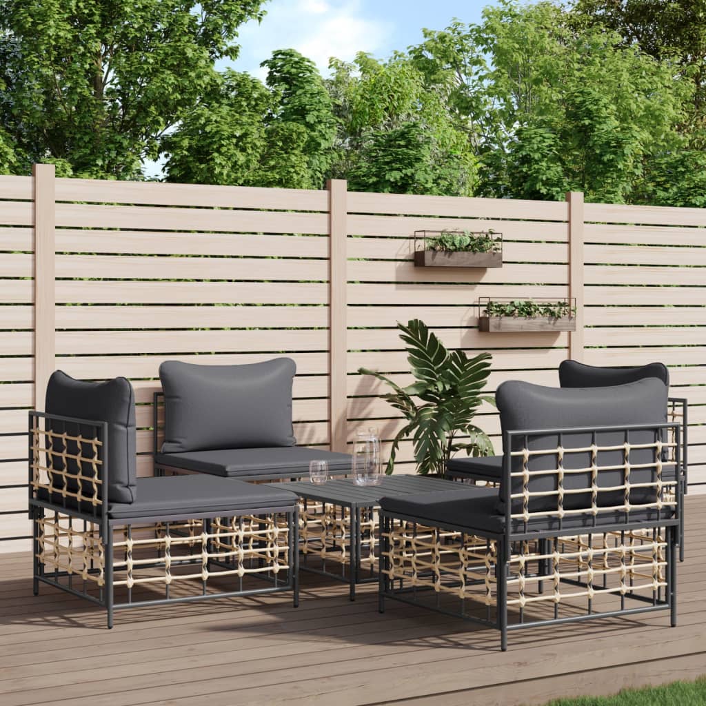 vidaXL 5 Piece Garden Lounge Set with Cushions Anthracite Poly Rattan