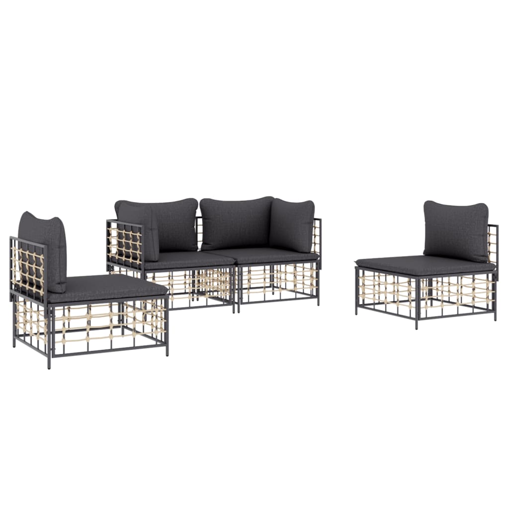 vidaXL 4-delige Loungeset met kussens poly rattan antracietkleurig afbeelding