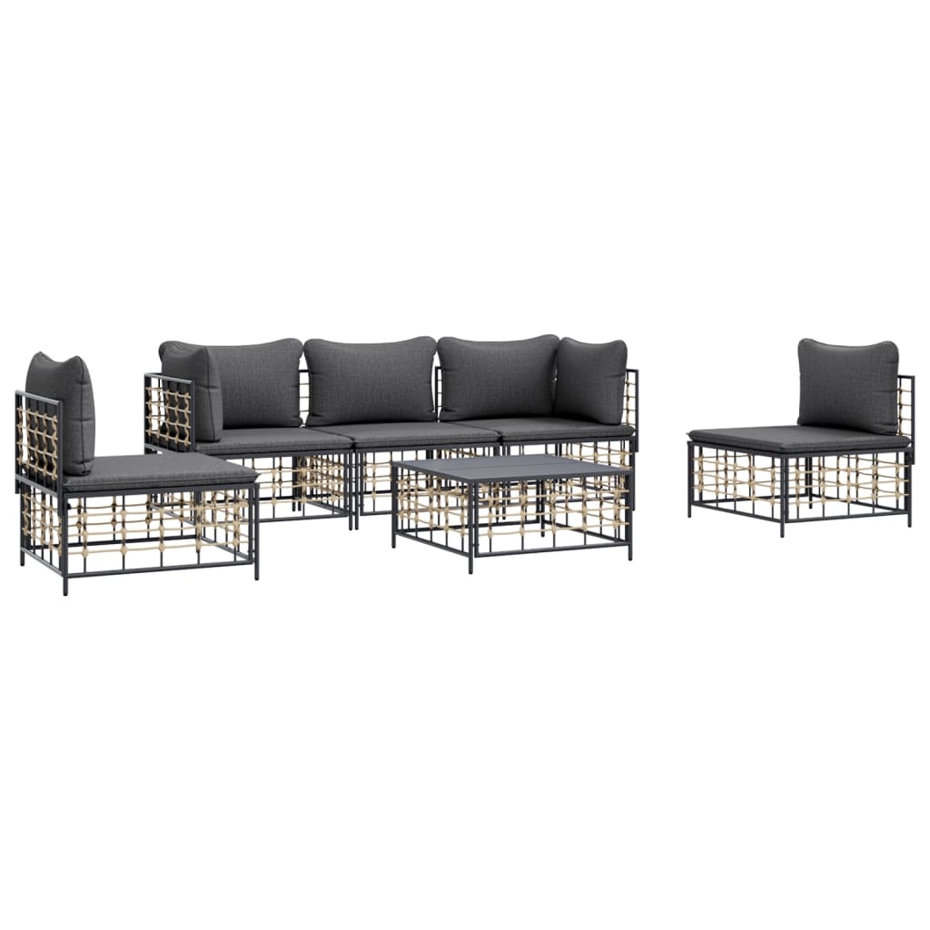 vidaXL 6-delige Loungeset met kussens poly rattan antracietkleurig afbeelding