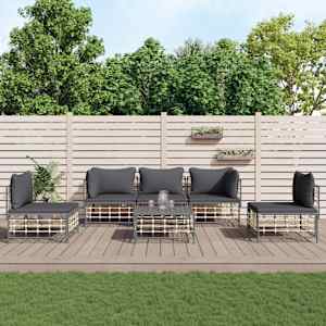 Vrtna sedežna garnitura 6-delna z blazinami antracit poli ratan