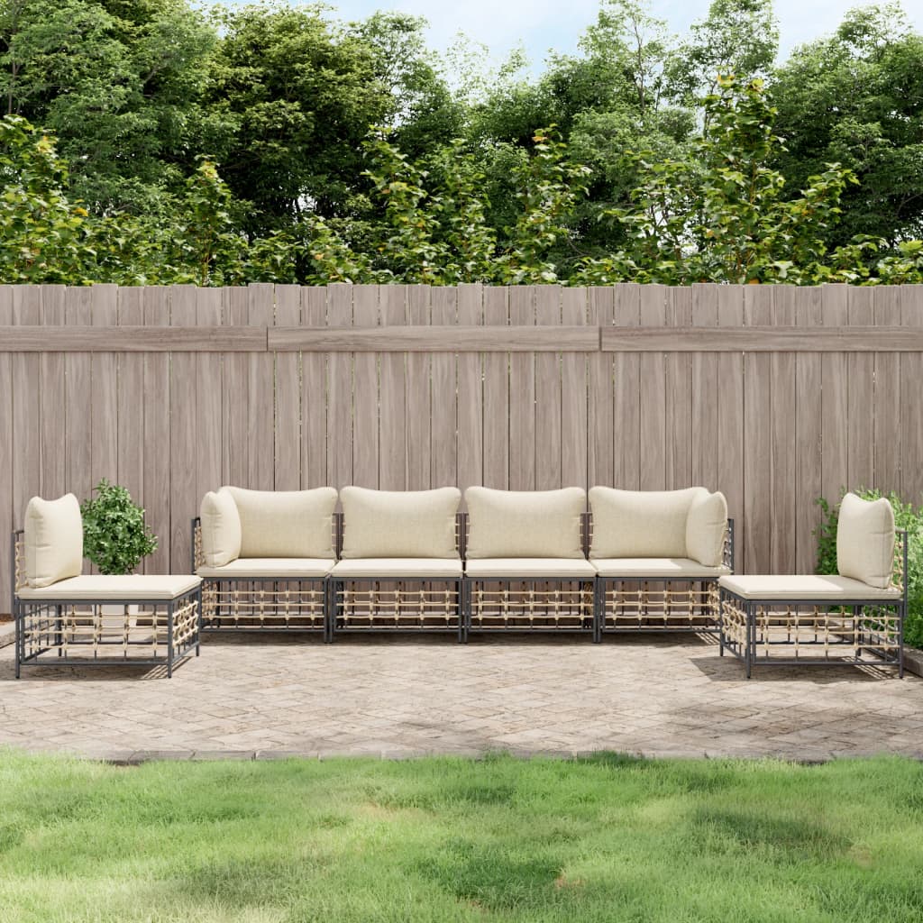 6-tlg. Garten-Lounge-Set mit Kissen Anthrazit Poly Rattan