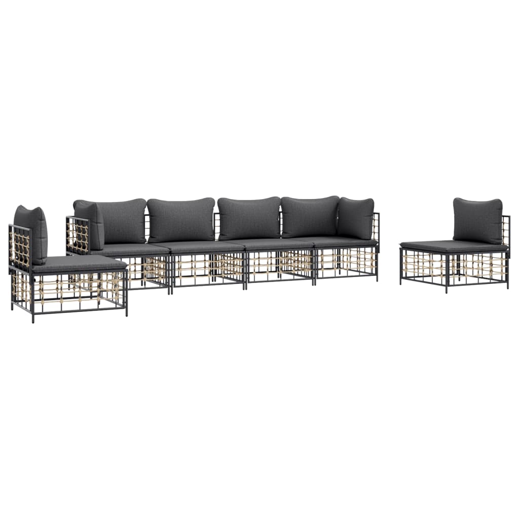 vidaXL 6-delige Loungeset met kussens poly rattan antracietkleurig afbeelding