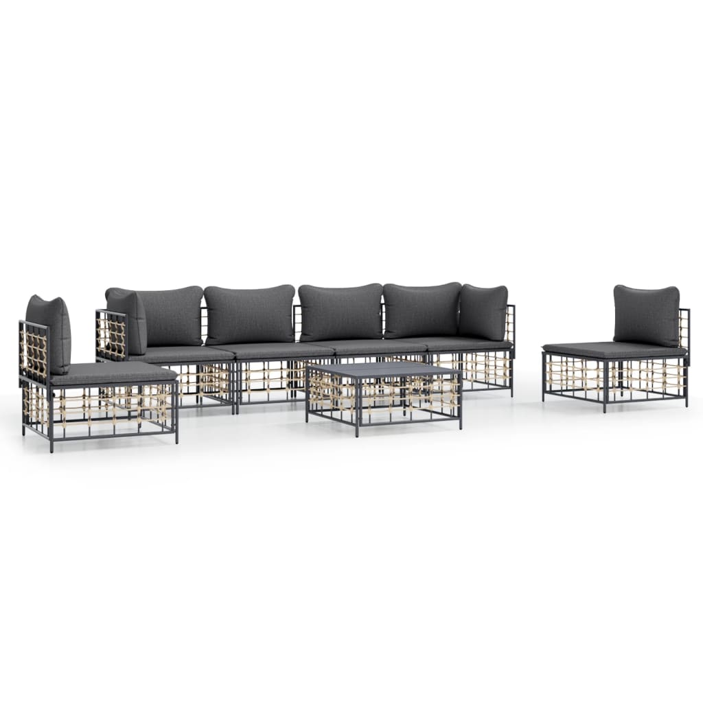 Thumbnail - vidaXL 7-tlg. Garten-Lounge-Set mit Kissen Anthrazit Poly Rattan