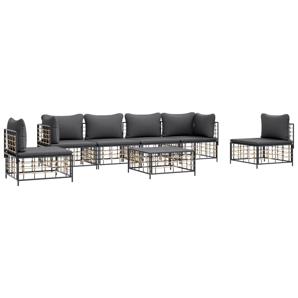 Thumbnail - vidaXL 7-tlg. Garten-Lounge-Set mit Kissen Anthrazit Poly Rattan