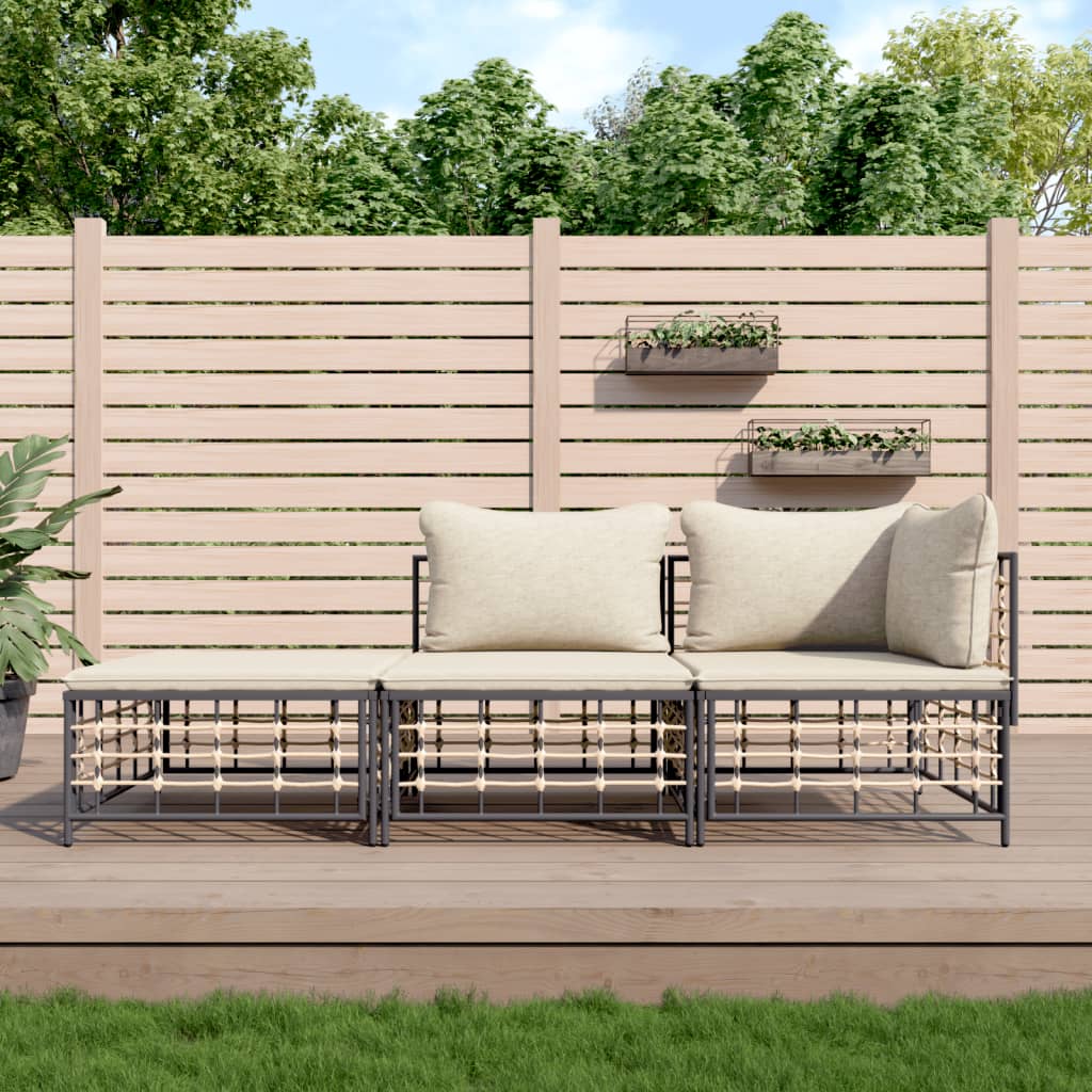 vidaXL 3-tlg. Garten-Lounge-Set mit Kissen Anthrazit Poly Rattan