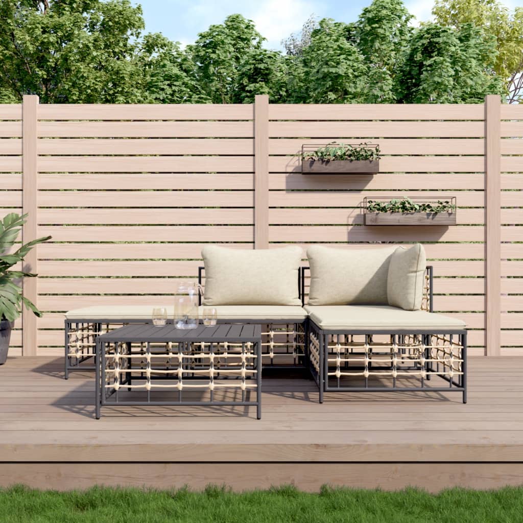 vida XL 5-tlg. Garten-Lounge-Set mit Kissen Anthrazit Poly Rattan