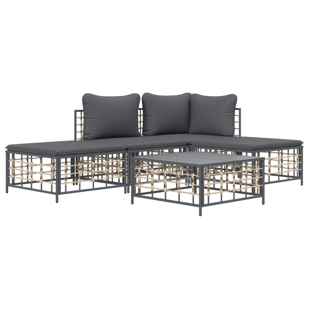 vidaXL 5-delige Loungeset met kussens poly rattan antracietkleurig afbeelding