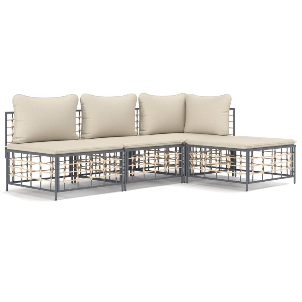 Image of vidaXL 4 Piece Garden Lounge Set with Cushions Anthracite Poly Rattan