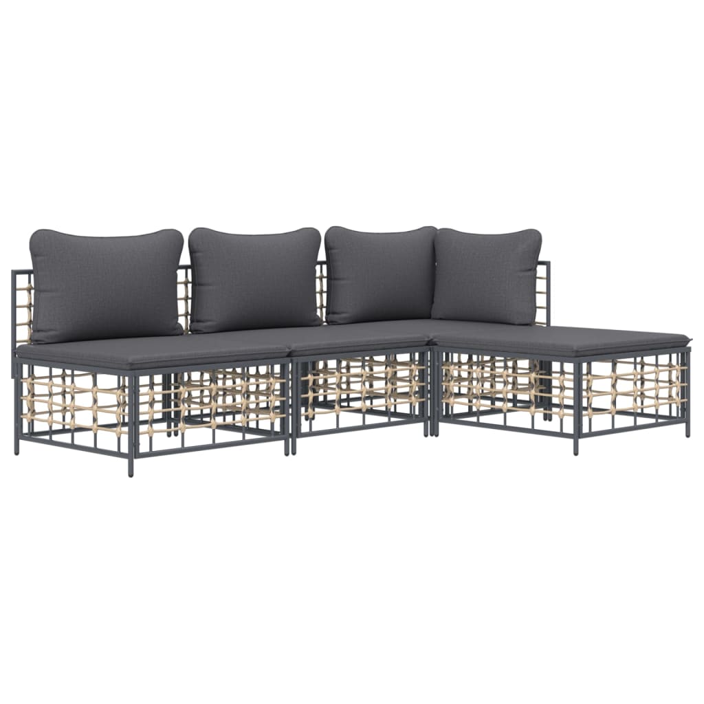 Thumbnail - vidaXL 4-tlg. Garten-Lounge-Set mit Kissen Anthrazit Poly Rattan