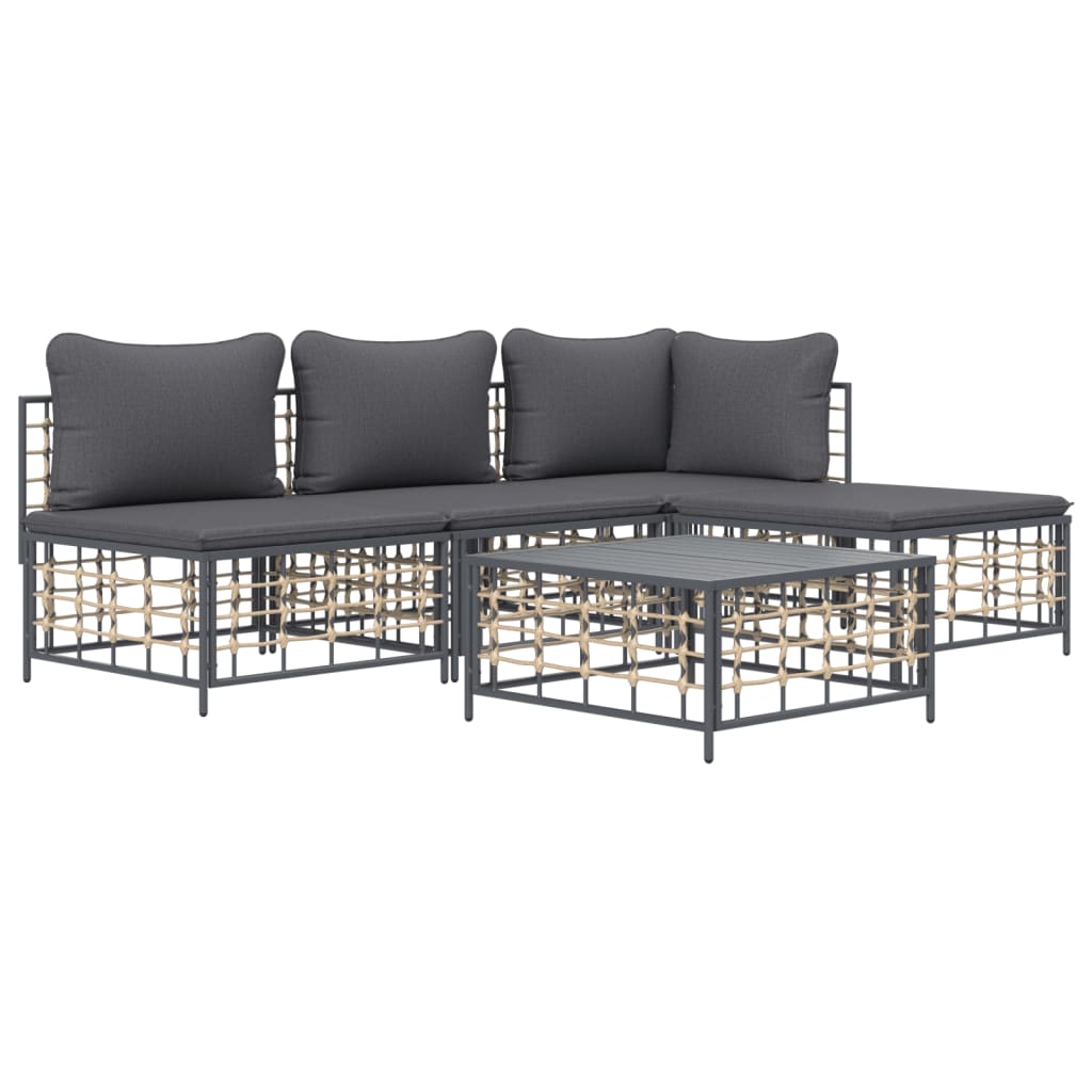 Thumbnail - vidaXL 5-tlg. Garten-Lounge-Set mit Kissen Anthrazit Poly Rattan