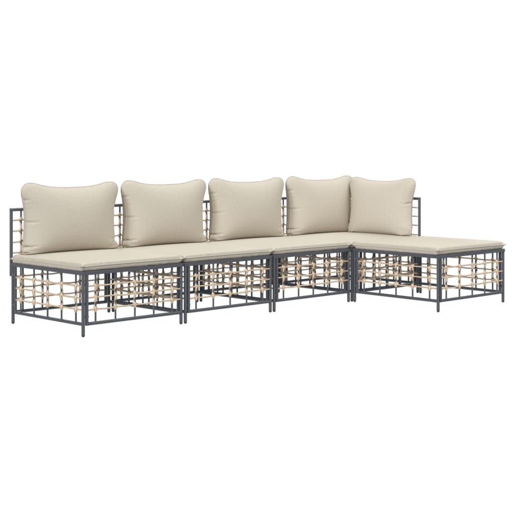 vidaXL 5-delige Loungeset met kussens poly rattan antracietkleurig afbeelding