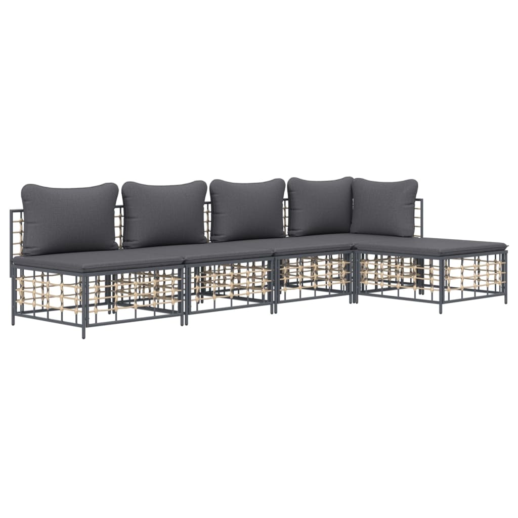 vidaXL 5-delige Loungeset met kussens poly rattan antracietkleurig afbeelding