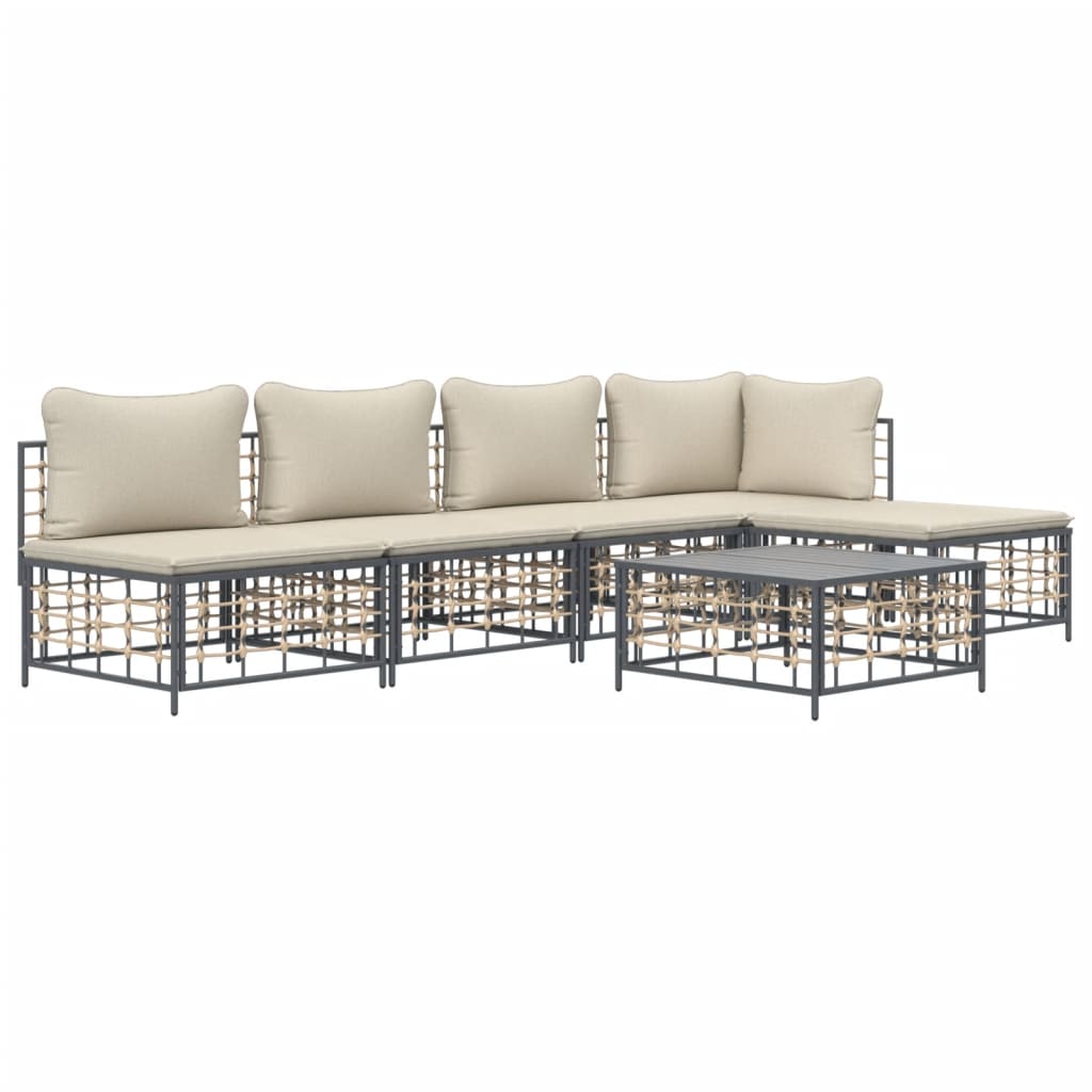 vidaXL 6 részes antracitszürke polyrattan kerti ülőgarnitúra párnákkal