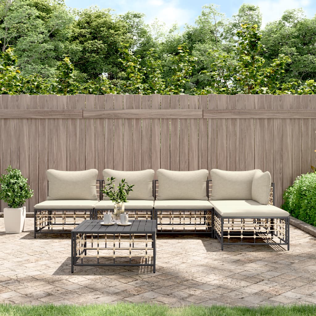 vidaXL 6 Piece Garden Lounge Set with Cushions Anthracite Poly Rattan