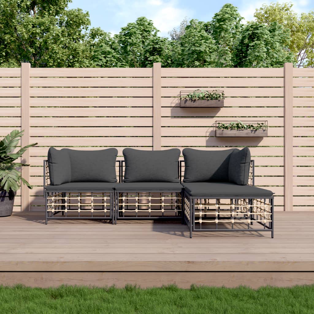 vida XL 4-tlg. Garten-Lounge-Set mit Kissen Anthrazit Poly Rattan