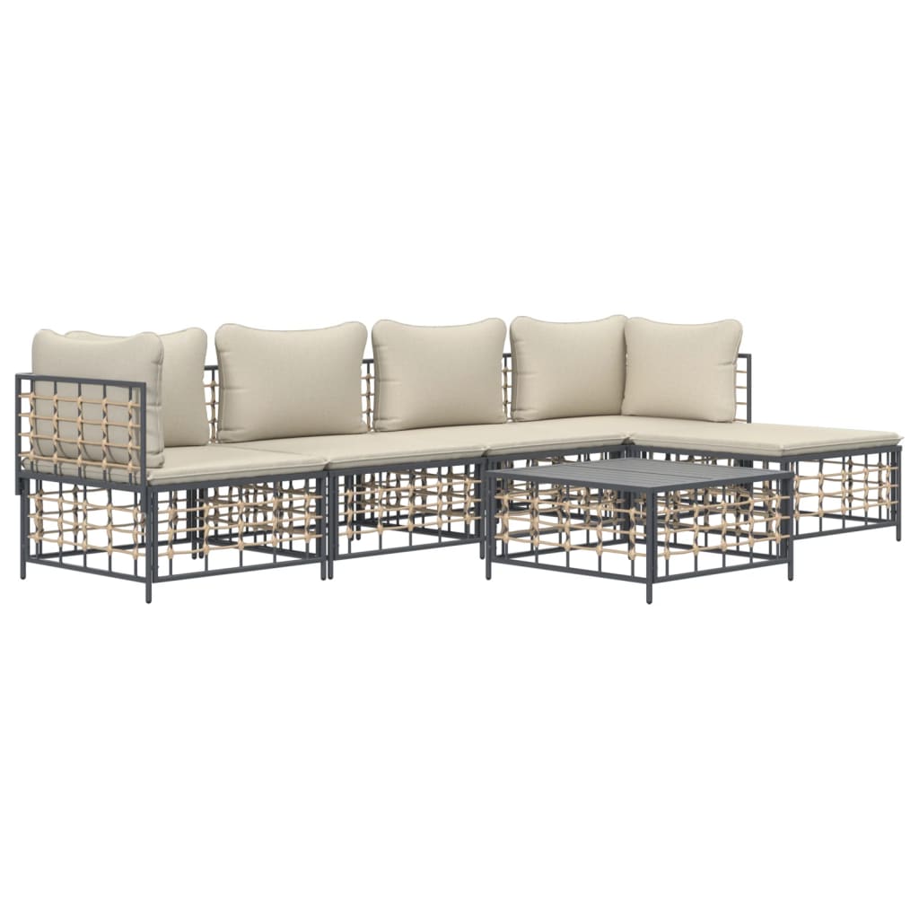 Thumbnail - vidaXL 6-tlg. Garten-Lounge-Set mit Kissen Anthrazit Poly Rattan