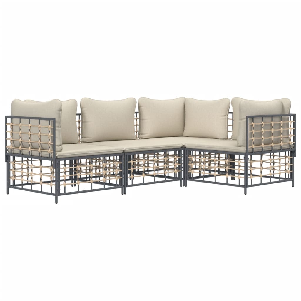 vidaXL 4-delige Loungeset met kussens poly rattan antracietkleurig afbeelding
