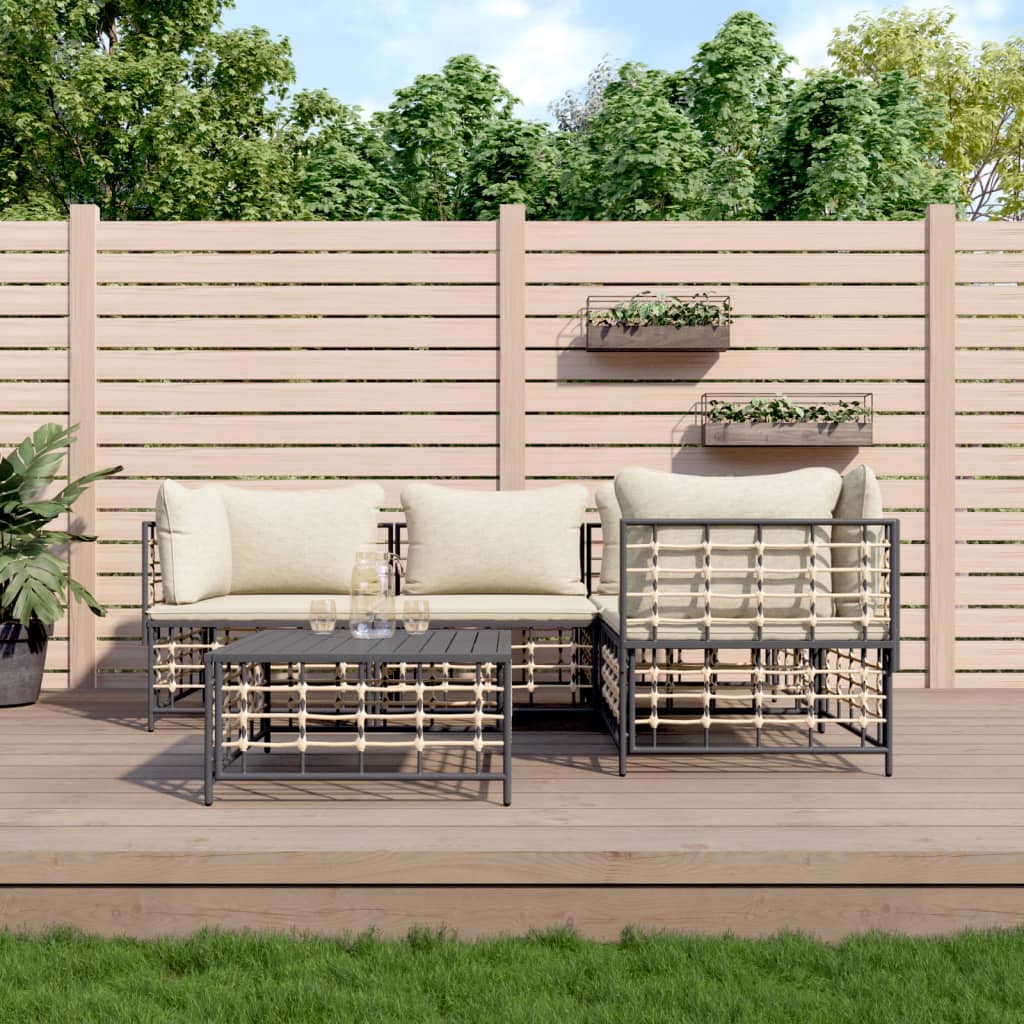 vida XL 5-tlg. Garten-Lounge-Set mit Kissen Anthrazit Poly Rattan